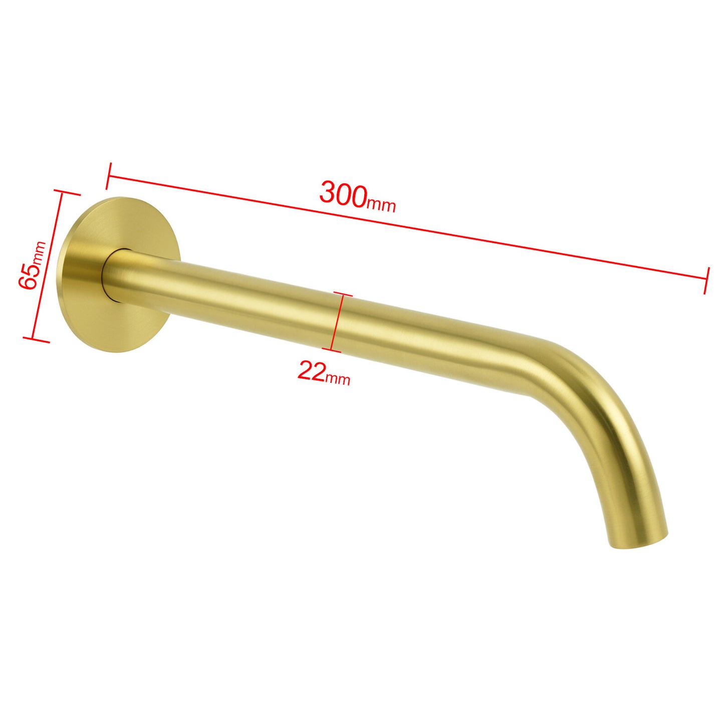 Bathroom 300mm Long Wall Mounted Extention Bath Tub Filler Spout Brushed Gold - Image 2