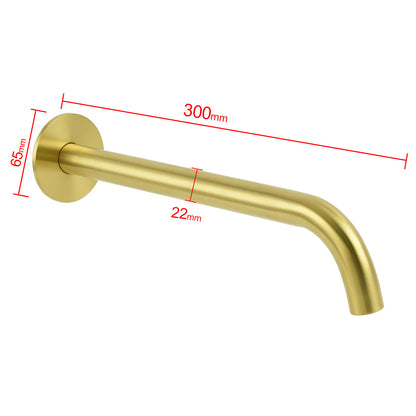 Bathroom 300mm Long Wall Mounted Extention Bath Tub Filler Spout Brushed Gold - Image 2