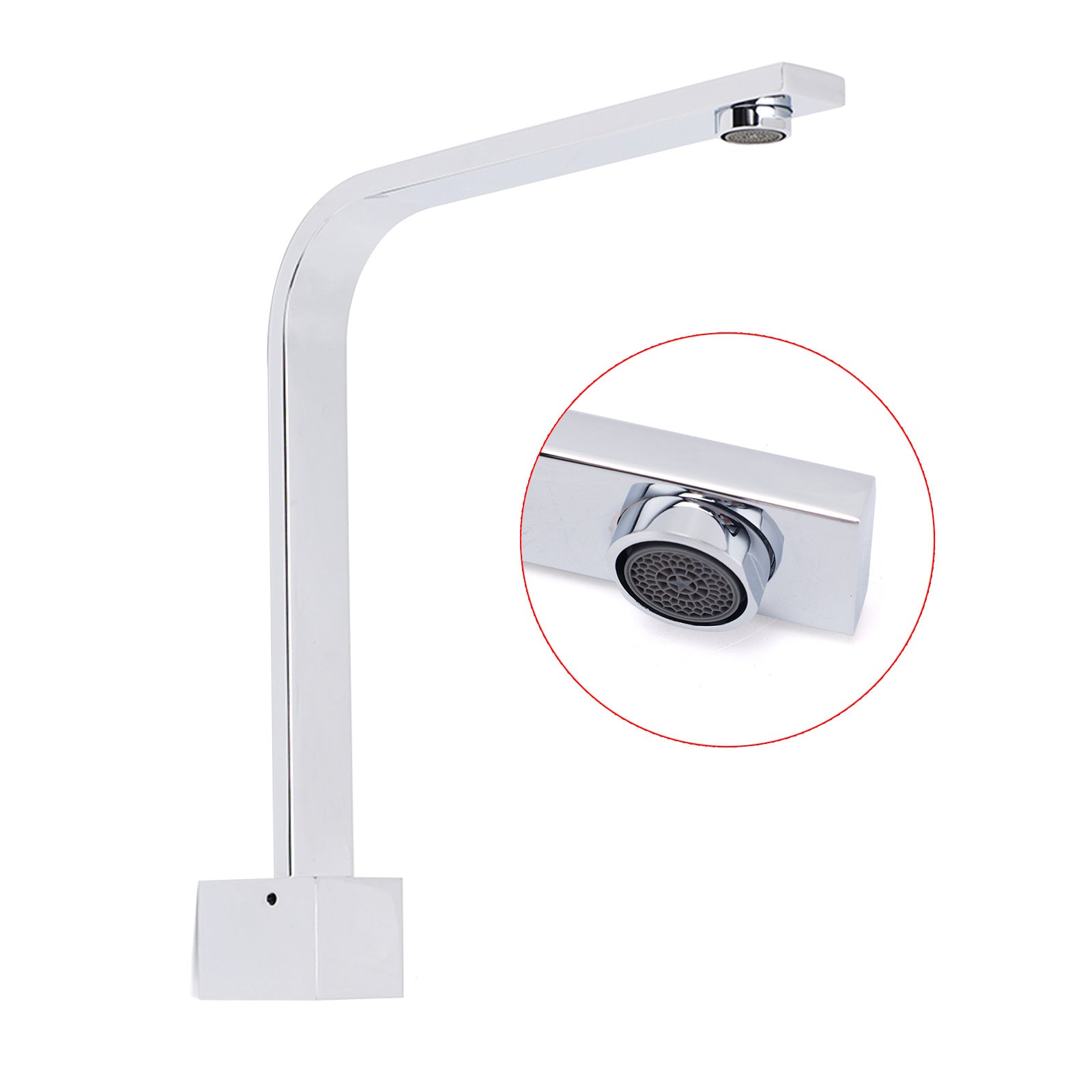 Square Chrome Gooseneck Arm Wall Mounted Swivel Bathtub Spout Faucet Outlet Set - Image 3