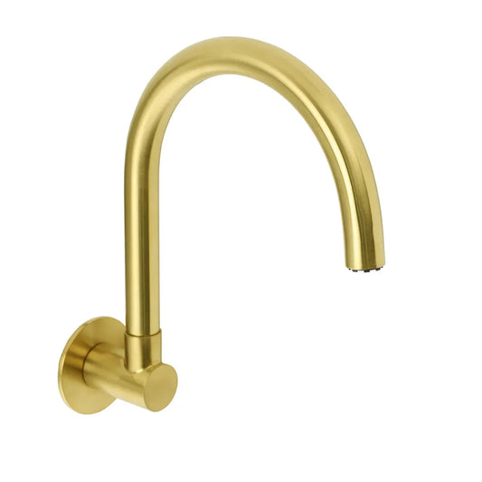 Brushed Gold Bath Tub Filler Round Gooseneck Arm Faucet Water Outlet Wall Spout - Image 2