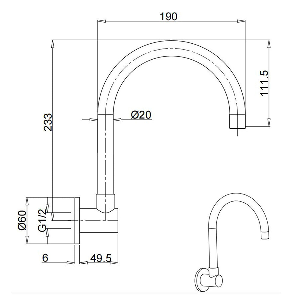 Brushed Nickel Round Gooseneck Arm Faucet Water Outlet Wall Mount Bathtub Spout - Image 6