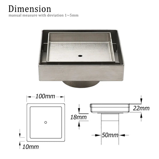 Stainless Steel 100mm Square Tile Insert Shower Grate Floor Drain 50mm Outlet - Image 2