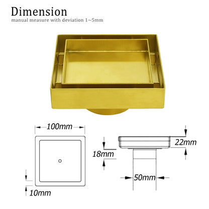 Brushed Gold 100mm Square Tile Insert Floor Drain Tiny Shower Grate 50mm Waste - Image 2