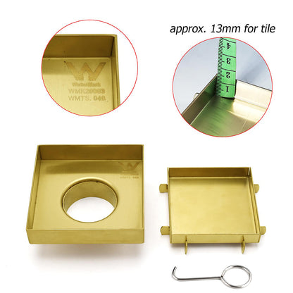 Brushed Gold 100mm Square Tile Insert Floor Drain Tiny Shower Grate 50mm Waste - Image 3