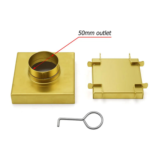 Brushed Gold 100mm Square Tile Insert Floor Drain Tiny Shower Grate 50mm Waste - Image 4