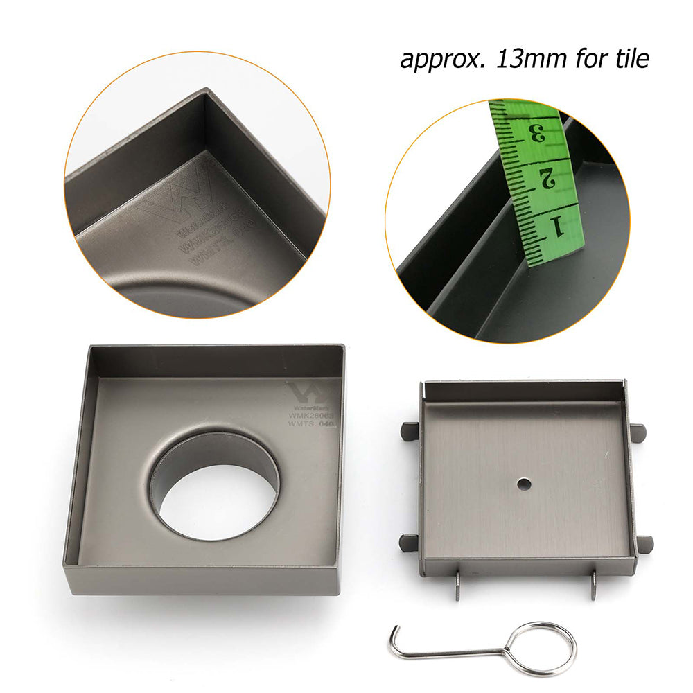 Gun Metal 100mm Square Tile Insert Floor Drain Small Shower Grate 50mm Waste Set - Image 2