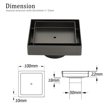 Gun Metal 100mm Square Tile Insert Floor Drain Small Shower Grate 50mm Waste Set - Image 4