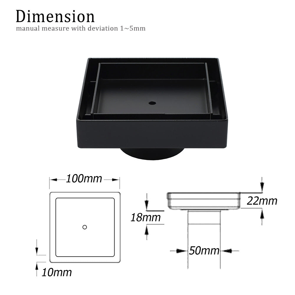 WaterMark Matt Black 100x100mm Square Tile Insert Shower Grate Floor Drain 50mm Waste - Image 2