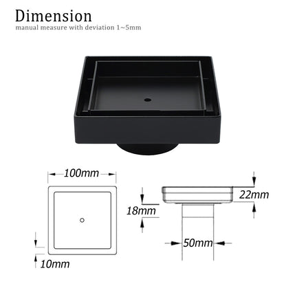 WaterMark Matt Black 100x100mm Square Tile Insert Shower Grate Floor Drain 50mm Waste - Image 2