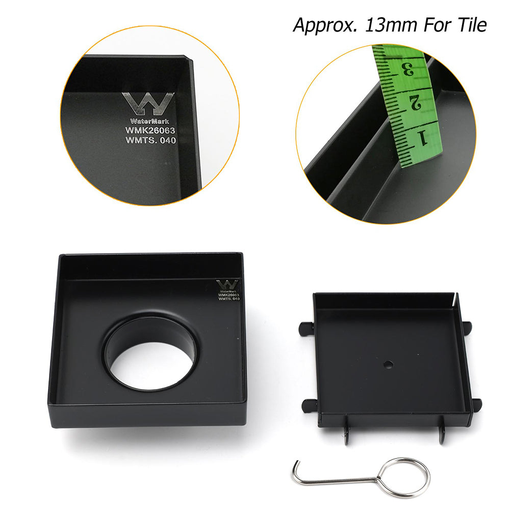 WaterMark Matt Black 100x100mm Square Tile Insert Shower Grate Floor Drain 50mm Waste - Image 3