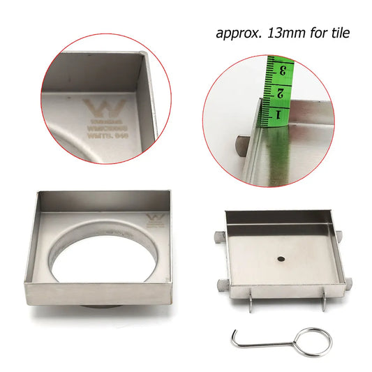 WaterMark Brushed 100mm Square Tile Insert Shower Grate Floor Drain 80mm Waste - Image 3