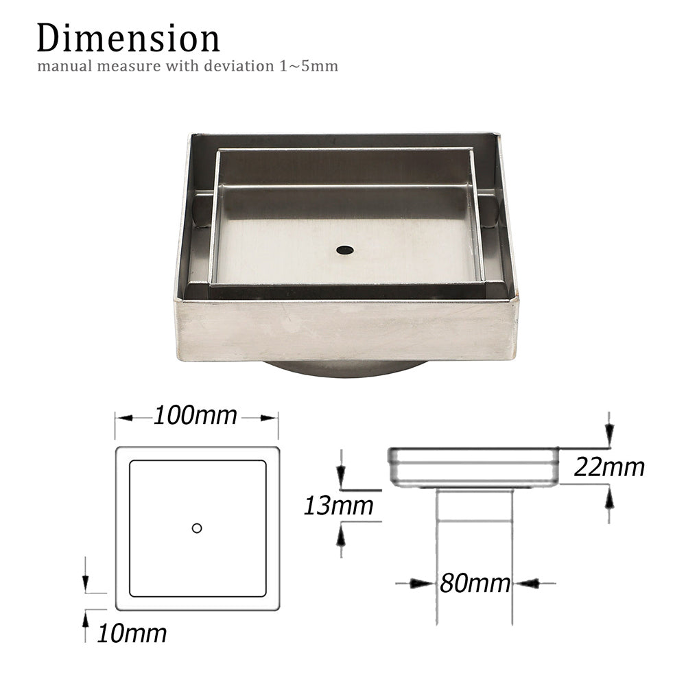 WaterMark Brushed 100mm Square Tile Insert Shower Grate Floor Drain 80mm Waste - Image 4