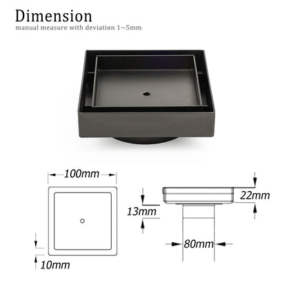 Gun Metal 100x100mm Square Tile Insert Floor Drain Small Shower Grate 80mm Waste - Image 2