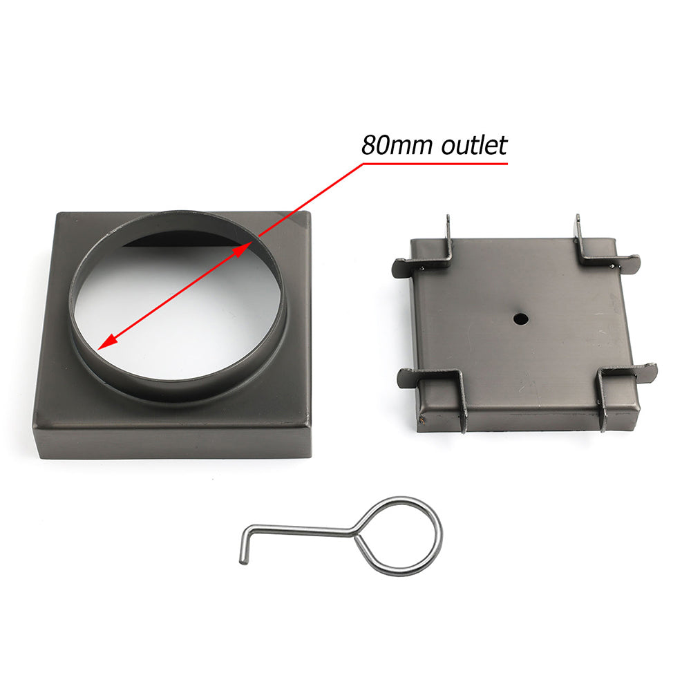 Gun Metal 100x100mm Square Tile Insert Floor Drain Small Shower Grate 80mm Waste - Image 3