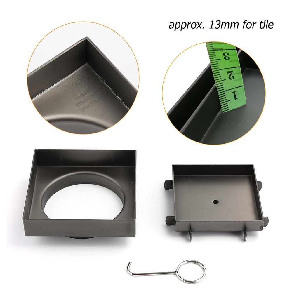 Gun Metal 100x100mm Square Tile Insert Floor Drain Small Shower Grate 80mm Waste - Image 4