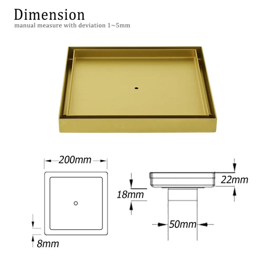 Brushed Gold Large 200mm Tile Insert Floor Drain Shower Grate 50mm Waste Outet - Image 2