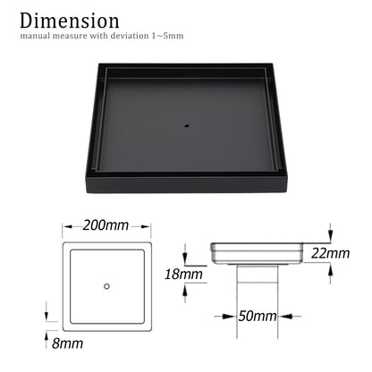 Matt Black Bathroom Big 200mm Tile Insert Floor Drain Shower Grate 50mm Outlet - Image 2