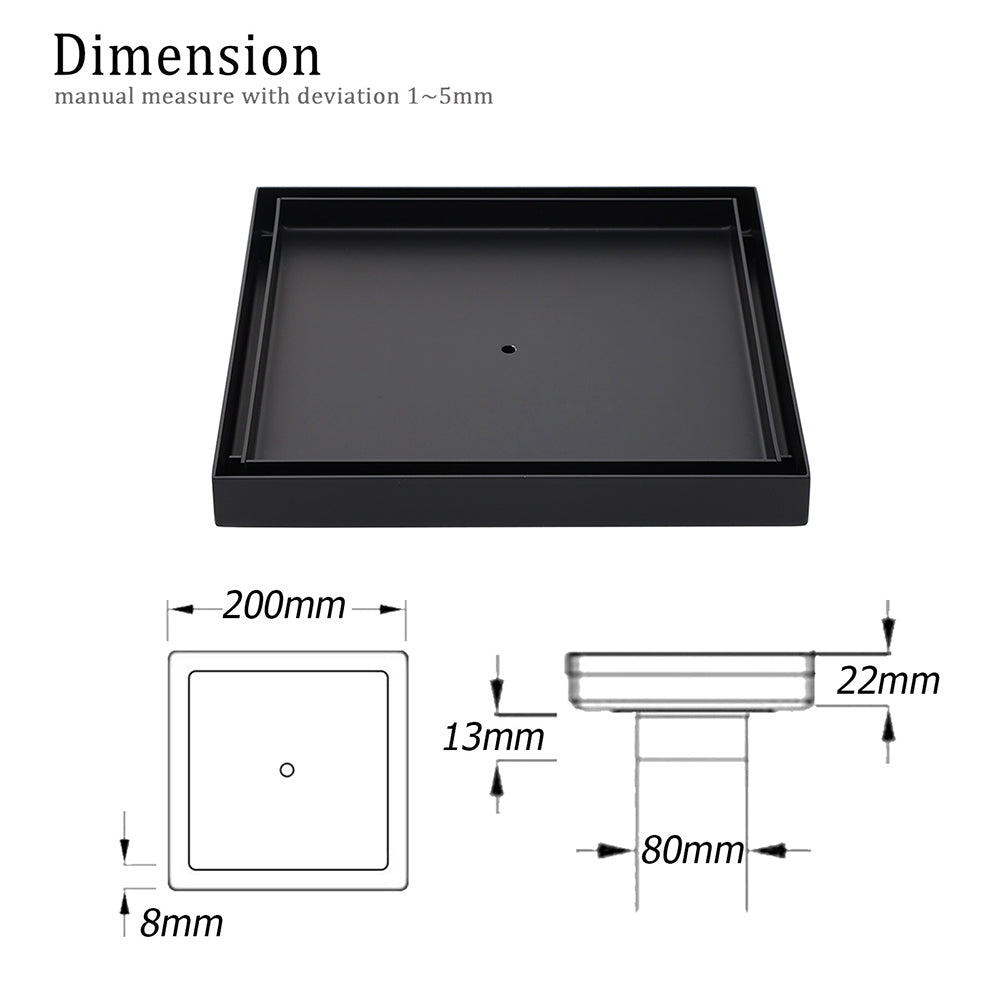 Watermark Matt Black Large 200mm Tile Insert Floor Drain Shower Grate 80mm Waste - Image 2