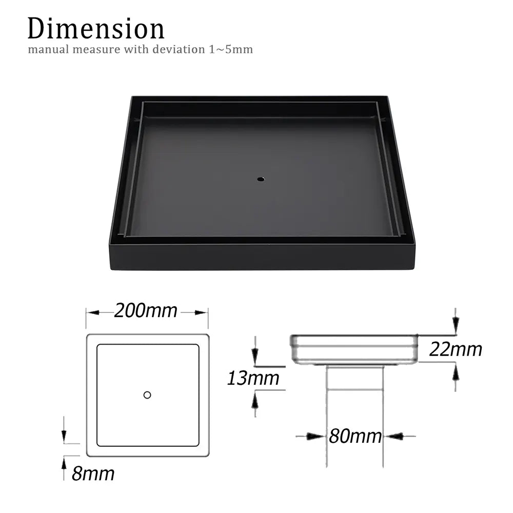 Watermark Matt Black Large 200mm Tile Insert Floor Drain Shower Grate 80mm Waste - Image 2