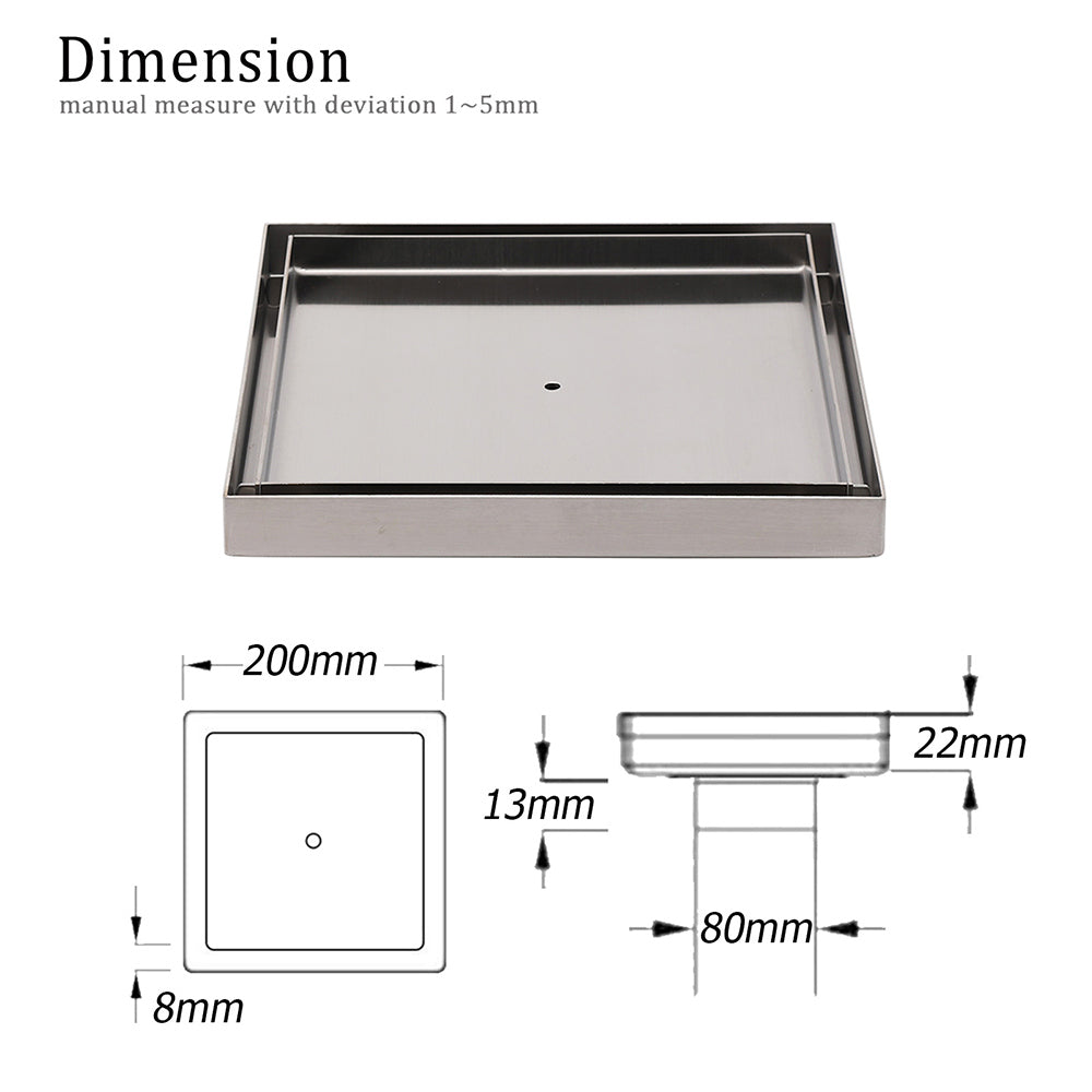 Bathroom Large Square 200x200mm Tile Insert Floor Drain Shower Grate 80mm Waste - Image 2