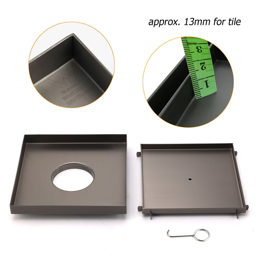 Gun Metal Large Square 200x200mm Tile Insert Floor Drain Shower Grate 80mm Waste - Image 4