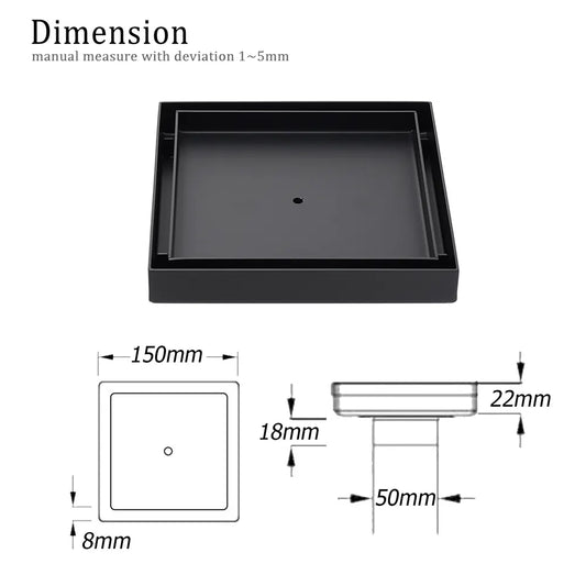 Matt Black 150x150mm Tile Insert Floor Drain Shower Grate 50mm Outlet Watermark - Image 2