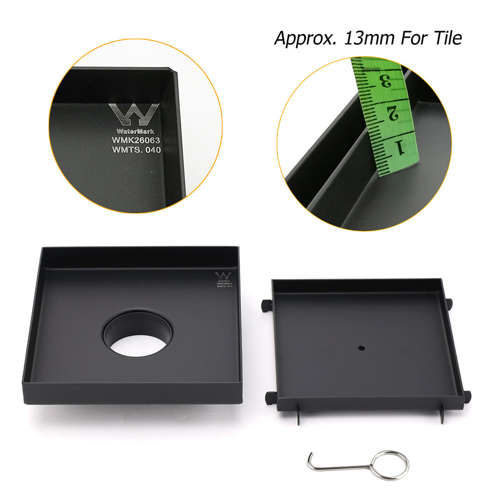 Matt Black 150x150mm Tile Insert Floor Drain Shower Grate 50mm Outlet Watermark - Image 3