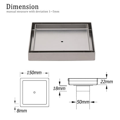 150x150mm Square Tile Insert Floor Drain Stainless Steel Shower Grate 50mm Waste - Image 2