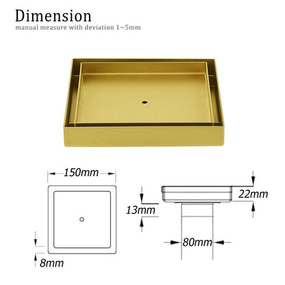 Brushed Gold 150x150mm Tile Insert Floor Drain Shower Grate 80mm Waste Watermark - Image 2