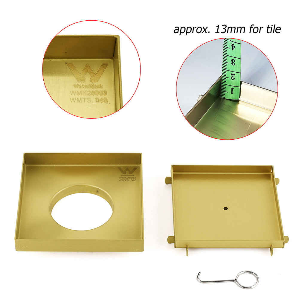 Brushed Gold 150x150mm Tile Insert Floor Drain Shower Grate 80mm Waste Watermark - Image 3