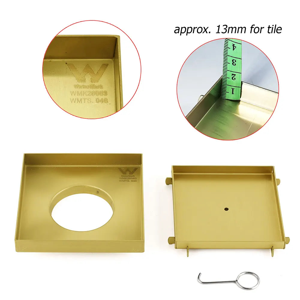 Brushed Gold 150x150mm Tile Insert Floor Drain Shower Grate 80mm Waste Watermark - Image 3