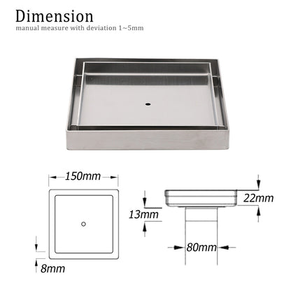 Square 150x150mm Tile Insert Floor Drain 80mm Waste Stainless Steel Shower Grate - Image 2