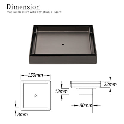 Bathroom Gun Metal 150mm Tile Insert Floor Drain Shower Grate 80mm Waste Outlet - Image 2