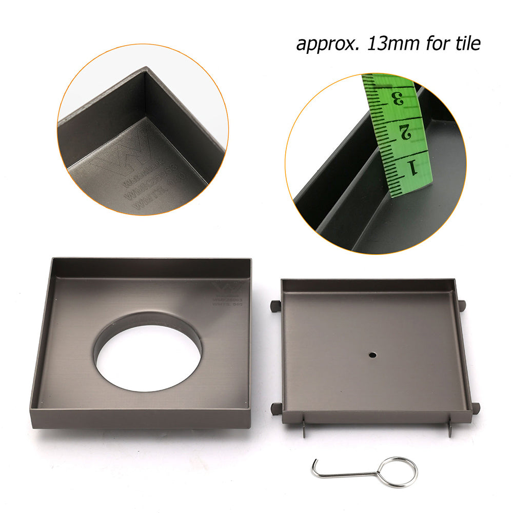 Bathroom Gun Metal 150mm Tile Insert Floor Drain Shower Grate 80mm Waste Outlet - Image 3