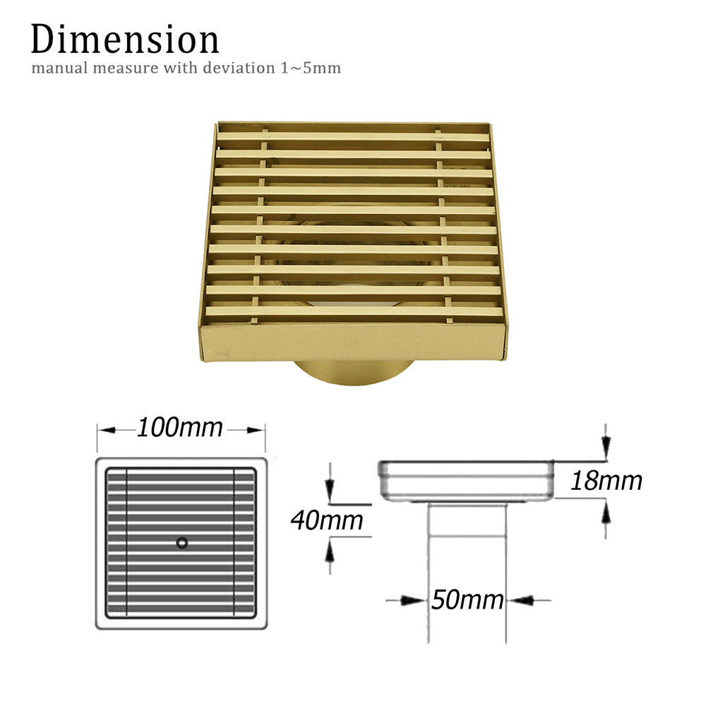 Brushed Gold Smart Square 100mm Strip Fence Floor Drain Shower Grate 50mm Waste - Image 2