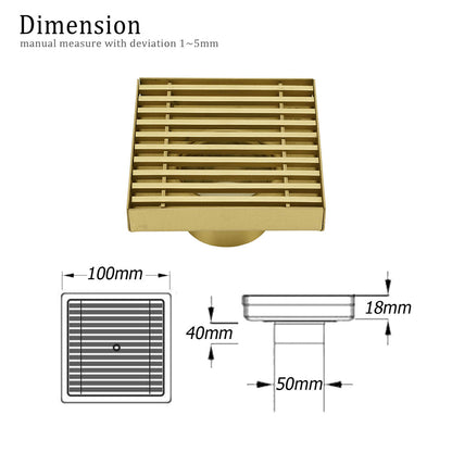 Brushed Gold Smart Square 100mm Strip Fence Floor Drain Shower Grate 50mm Waste - Image 2