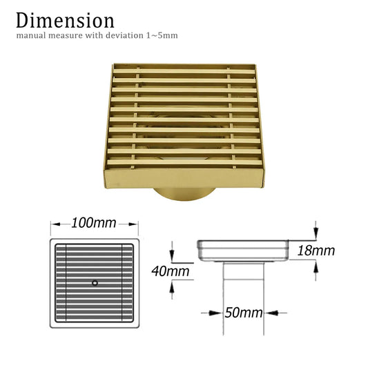 Brushed Gold Smart Square 100mm Strip Fence Floor Drain Shower Grate 50mm Waste - Image 2