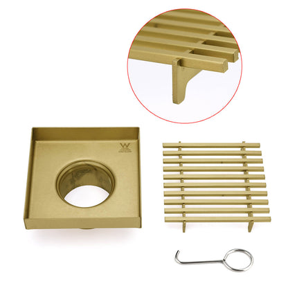 Brushed Gold Smart Square 100mm Strip Fence Floor Drain Shower Grate 50mm Waste - Image 3