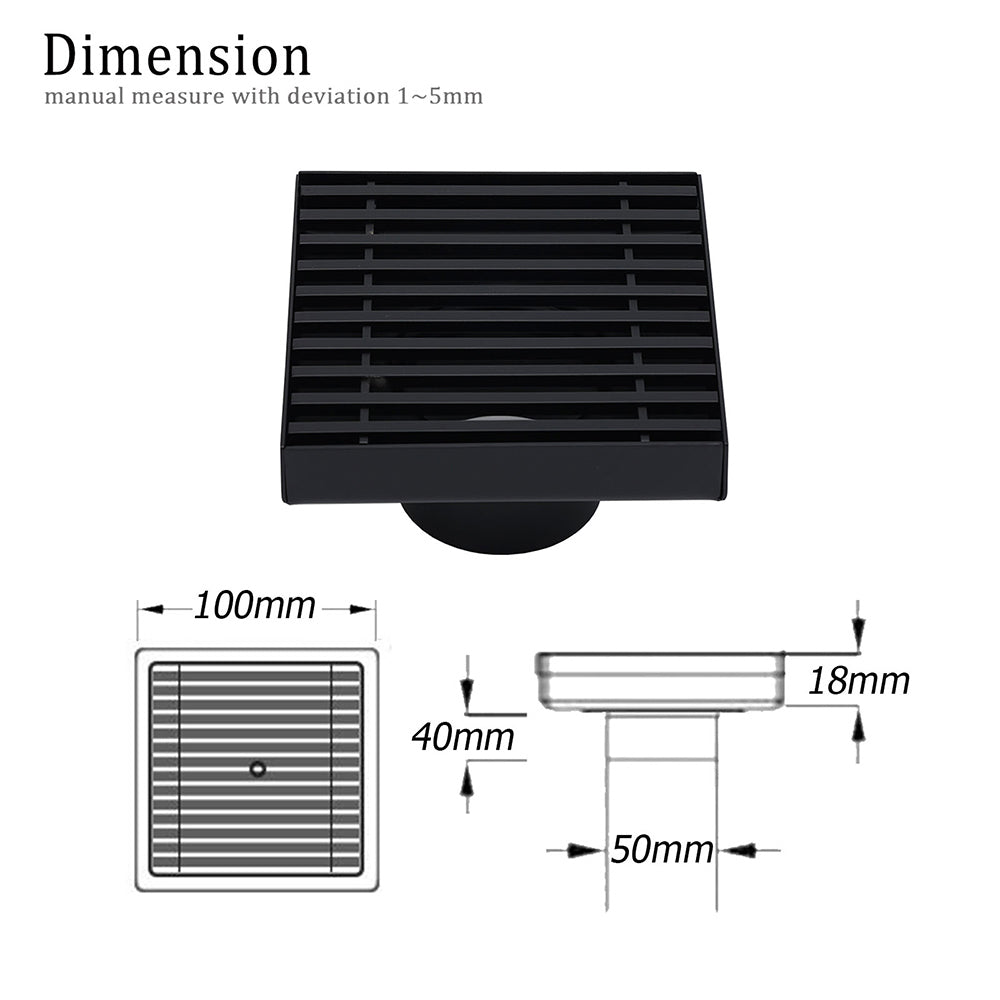 Matt Black 100mm Square Strip Fence Shower Grate Bathroom Floor Drain 50mm Waste - Image 2
