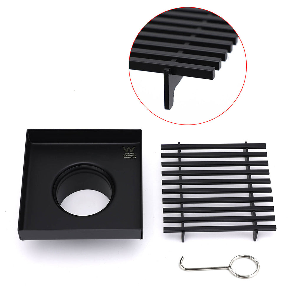Matt Black 100mm Square Strip Fence Shower Grate Bathroom Floor Drain 50mm Waste - Image 3