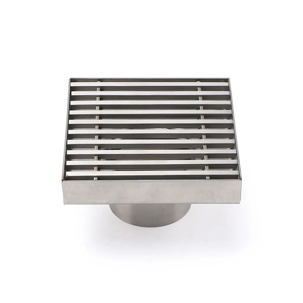 Bathroom SUS 100mm Square Strip Fence Sword Shower Grate Floor Drain 50mm Outlet