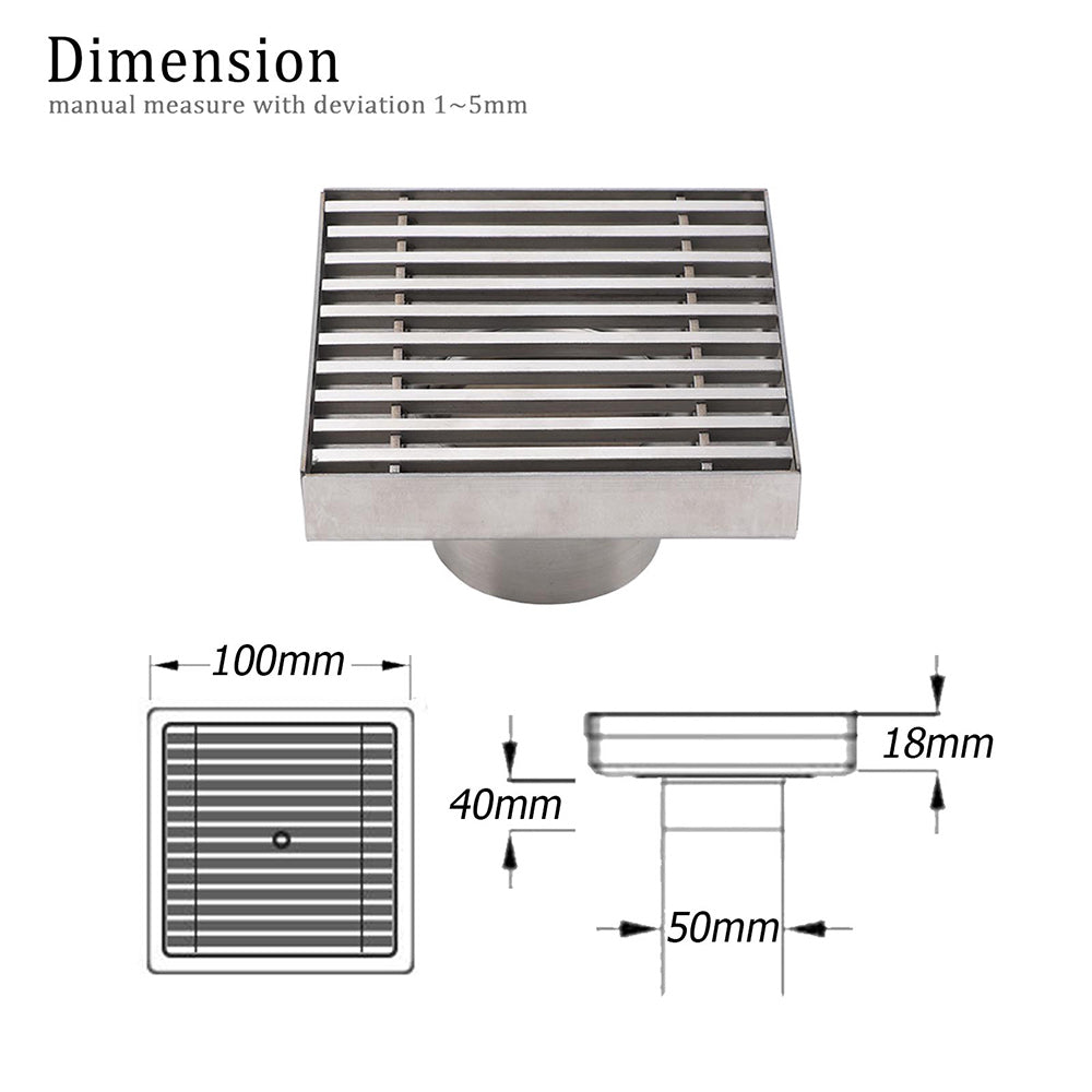 Bathroom SUS 100mm Square Strip Fence Sword Shower Grate Floor Drain 50mm Outlet - Image 2