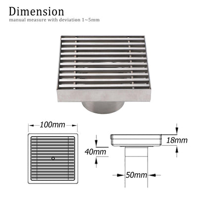 Bathroom SUS 100mm Square Strip Fence Sword Shower Grate Floor Drain 50mm Outlet - Image 2