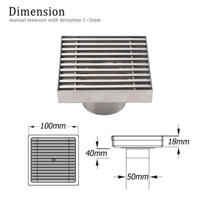 Bathroom SUS 100mm Square Strip Fence Sword Shower Grate Floor Drain 50mm Outlet - Image 2