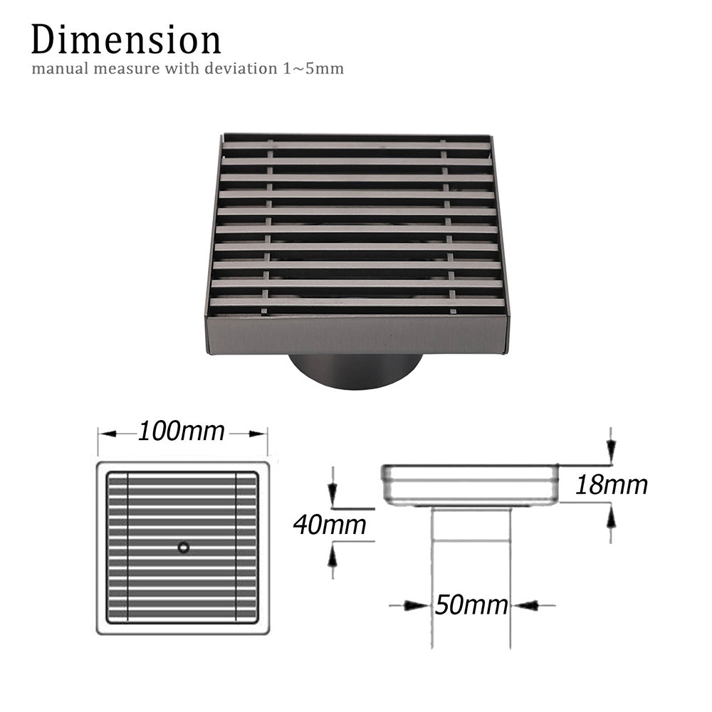 Gun Metal SUS 100mm Square Strip Fence Floor Drain Small Shower Grate 50mm Waste - Image 2