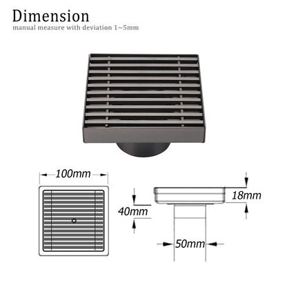 Gun Metal SUS 100mm Square Strip Fence Floor Drain Small Shower Grate 50mm Waste - Image 2