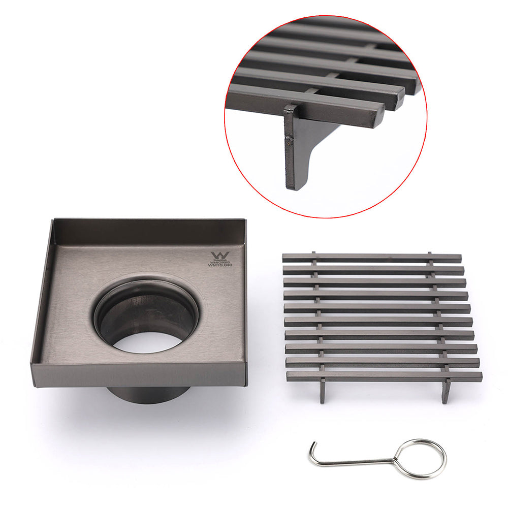 Gun Metal SUS 100mm Square Strip Fence Floor Drain Small Shower Grate 50mm Waste - Image 3