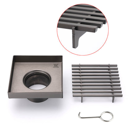 Gun Metal SUS 100mm Square Strip Fence Floor Drain Small Shower Grate 50mm Waste - Image 3