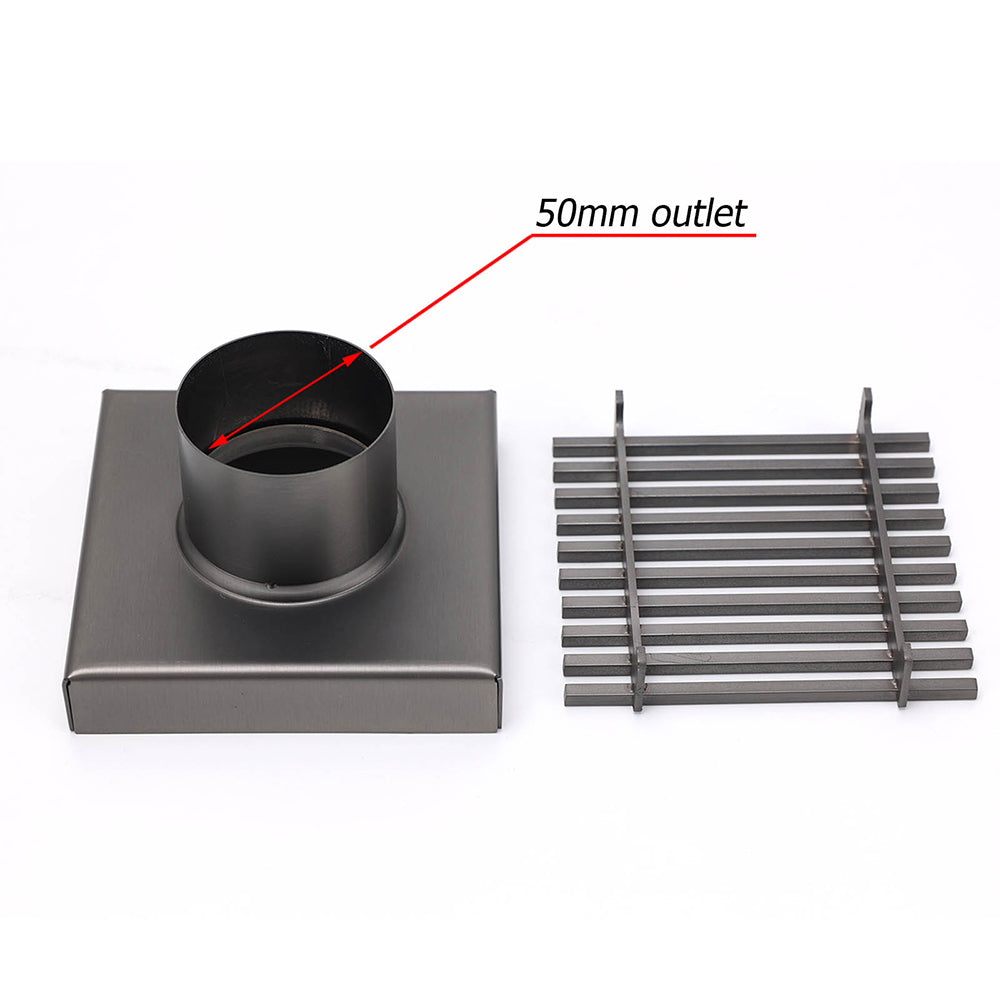 Gun Metal SUS 100mm Square Strip Fence Floor Drain Small Shower Grate 50mm Waste - Image 4