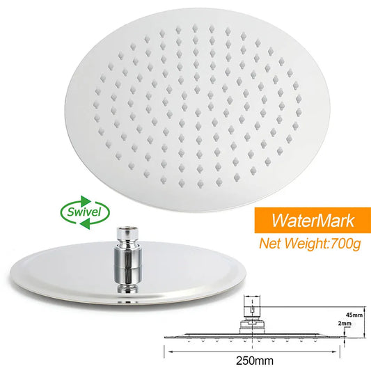 WELS Chrome 10" Round Rain Handheld Double Shower Head Rose Sliding Rail Arm Diverter Set - Image 6
